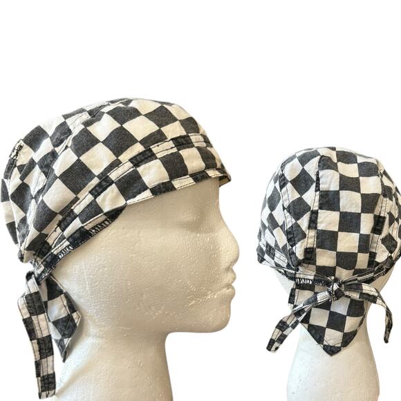 Vintage Black White Checkerboard Do Rag Headwrap Skull Cap / Small - - Picture 1 of 4